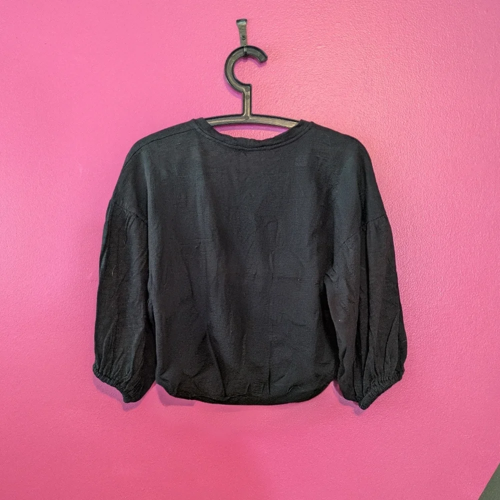 LUSH Black Crop Shirt with Pom Pom's Small - Picture 2 of 4